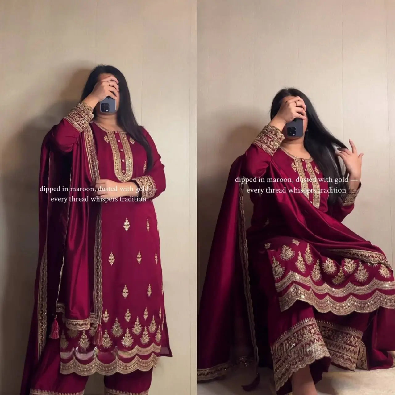 Maroon Crepe Silk Embroidered Suit Set for Festive and Wedding Wear