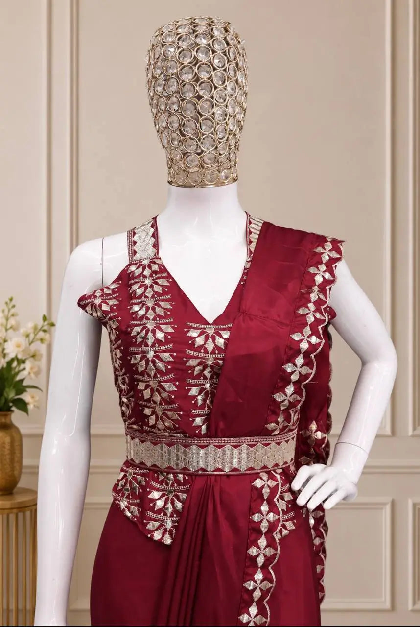 Maroon Crepe Silk Ready to Wear Saree