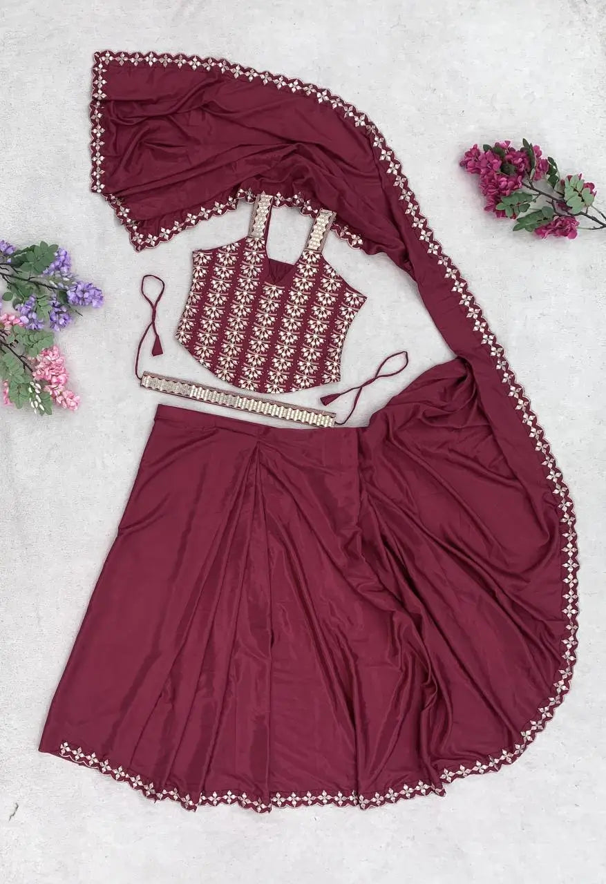 Maroon Crepe Silk Ready to Wear Saree