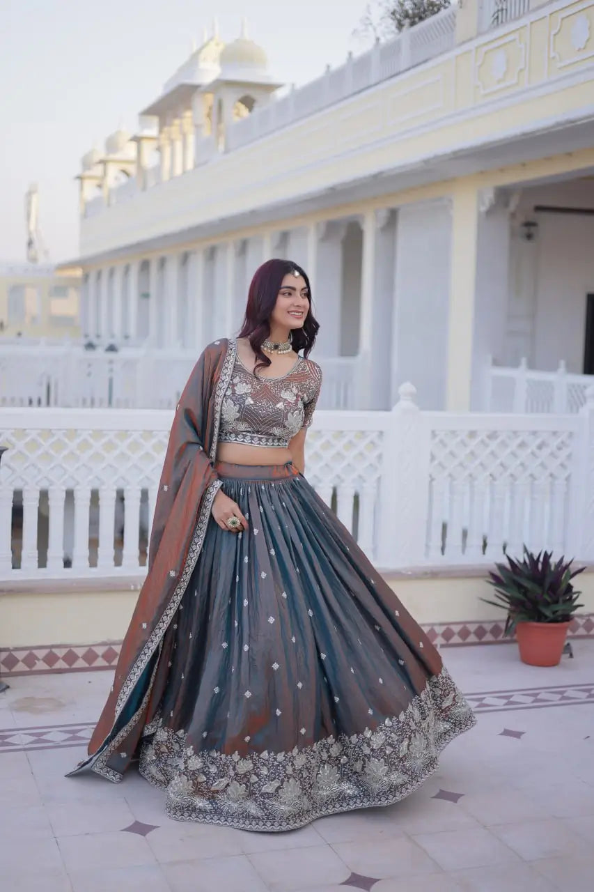 Maroon Fendi Silk Embroidered Lehenga Choli Set for Wedding and Festive Wear