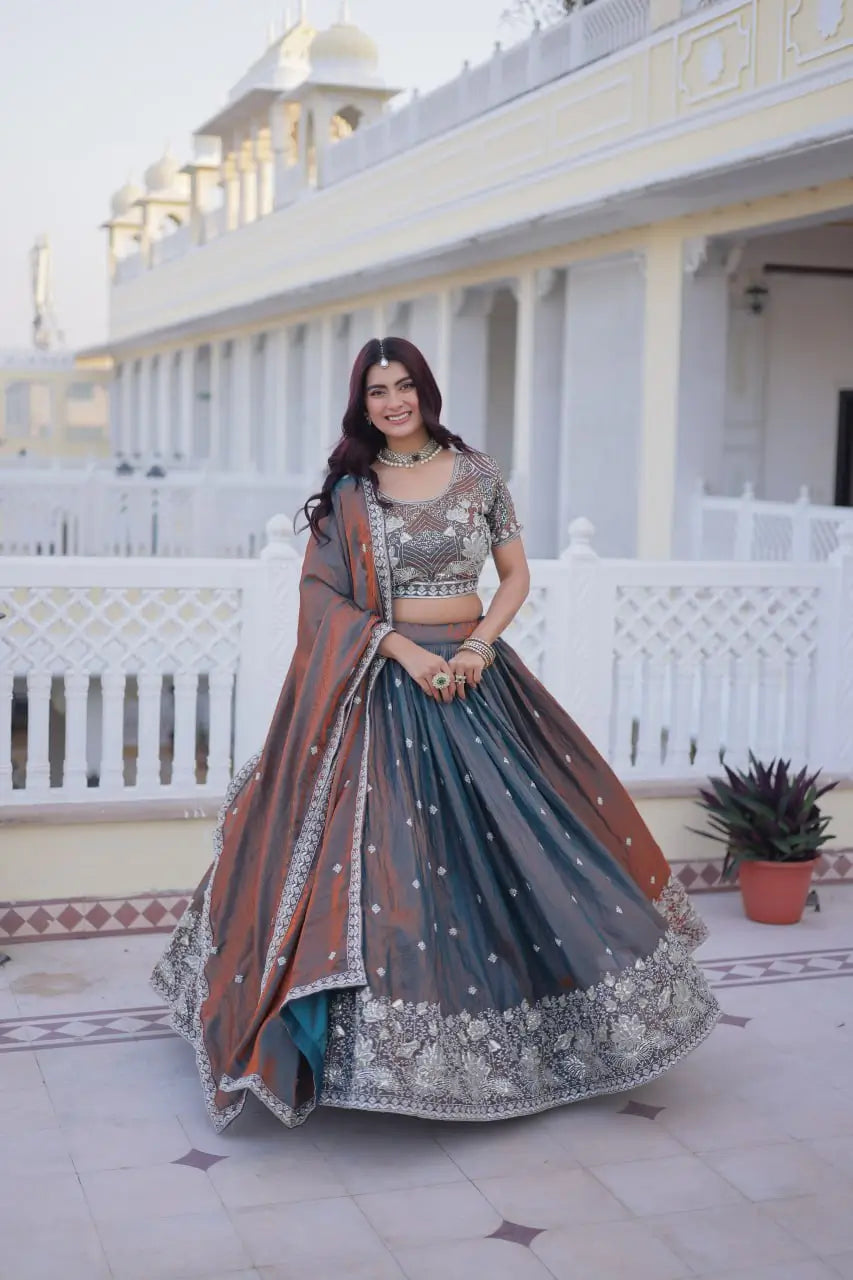 Maroon Fendi Silk Embroidered Lehenga Choli Set for Wedding and Festive Wear