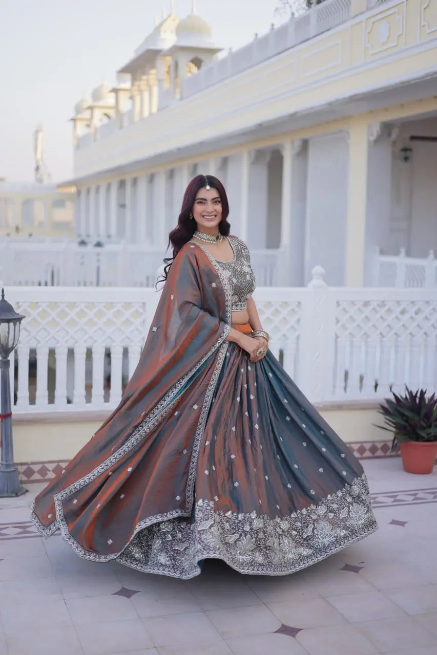 Maroon Fendi Silk Embroidered Lehenga Choli Set for Wedding and Festive Wear