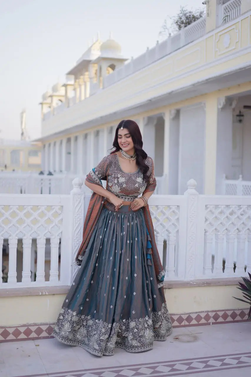 Maroon Fendi Silk Embroidered Lehenga Choli Set for Wedding and Festive Wear