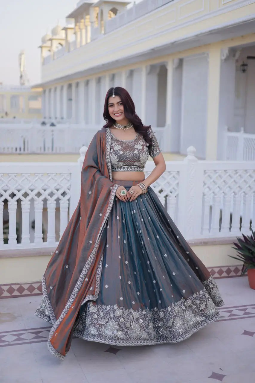 Maroon Fendi Silk Embroidered Lehenga Choli Set for Wedding and Festive Wear