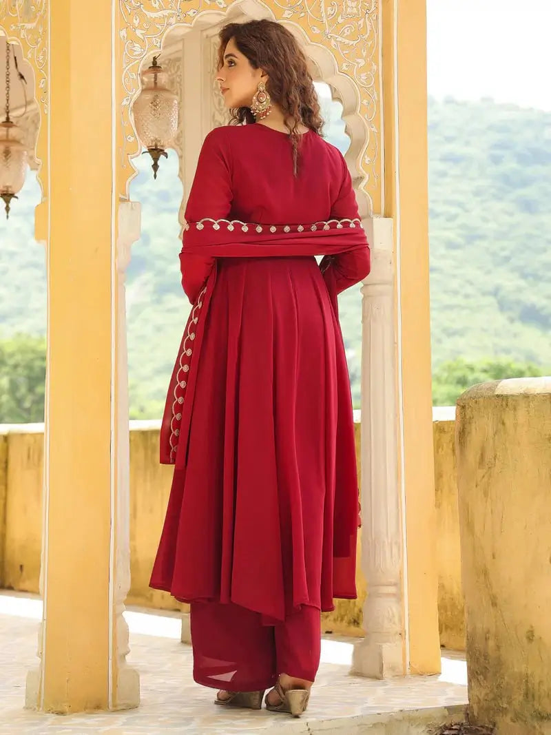 Maroon Floral Vine Kurta Set