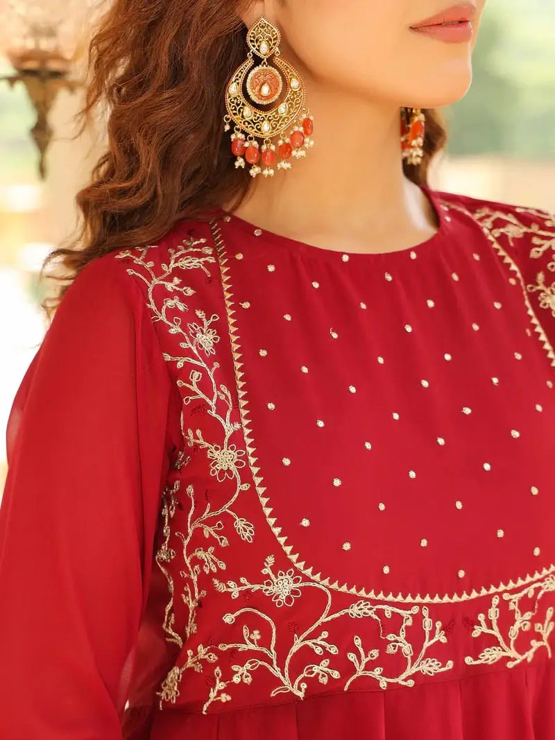 Maroon Floral Vine Kurta Set