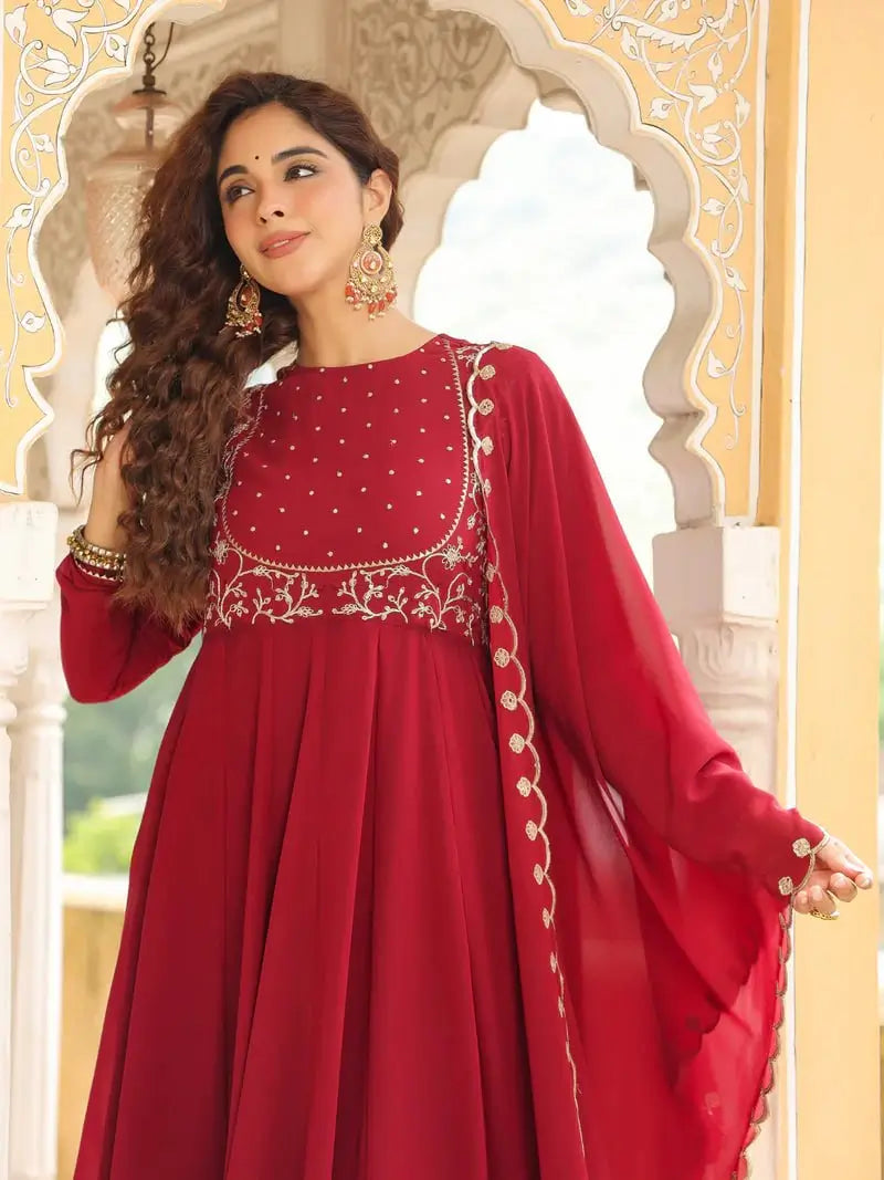 Maroon Floral Vine Kurta Set
