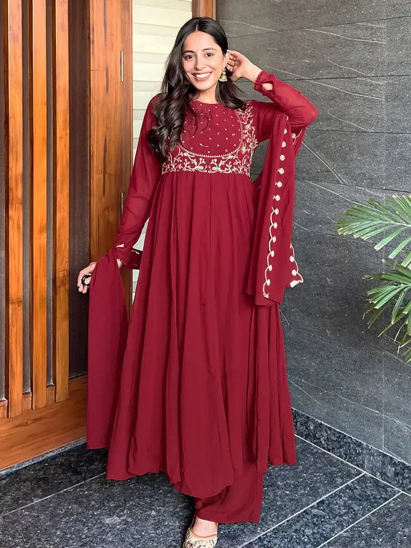 Maroon Floral Vine Kurta Set