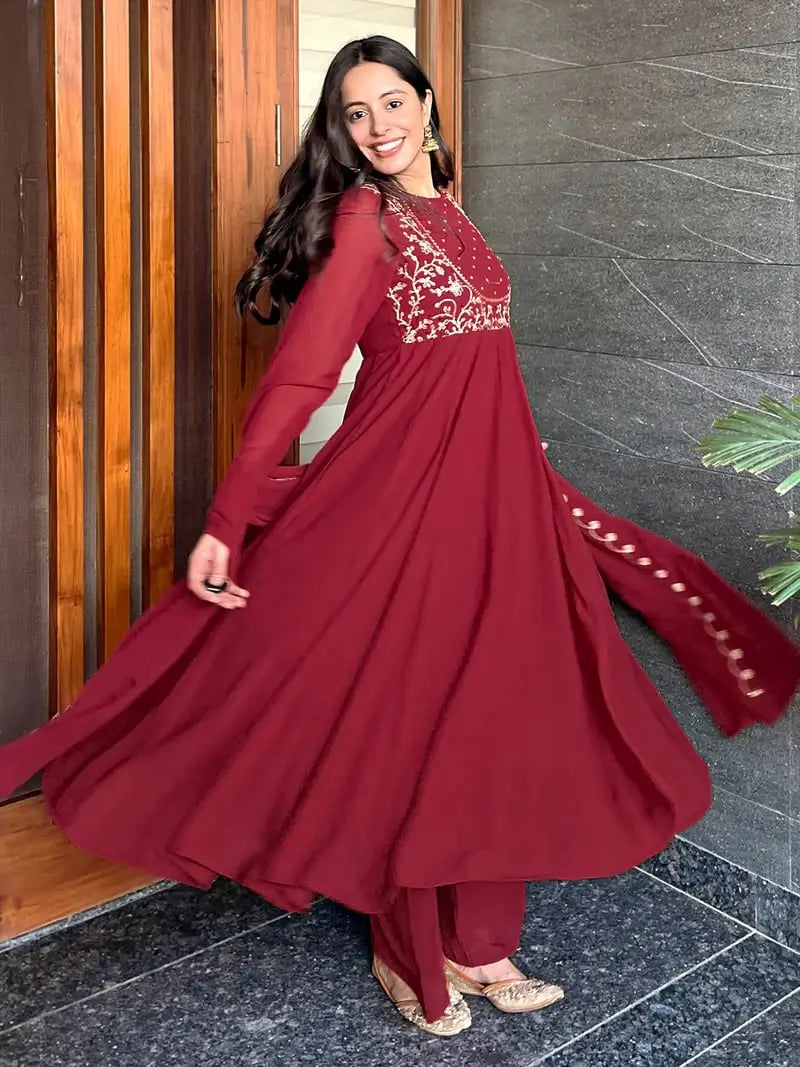 Maroon Floral Vine Kurta Set