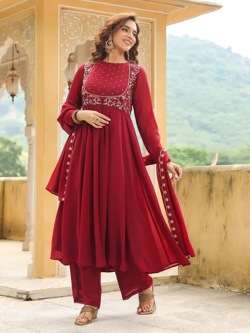 Maroon Floral Vine Kurta Set