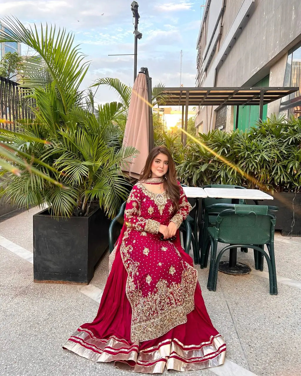 Maroon Fox Georgette Embroidered Palazzo Suit with Dupatta – Heavy Coding Sequence Work | Wedding & Festive Wear