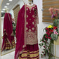 Maroon Fox Georgette Embroidered Palazzo Suit with Dupatta – Heavy Coding Sequence Work | Wedding & Festive Wear