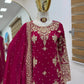 Maroon Fox Georgette Embroidered Palazzo Suit with Dupatta – Heavy Coding Sequence Work | Wedding & Festive Wear