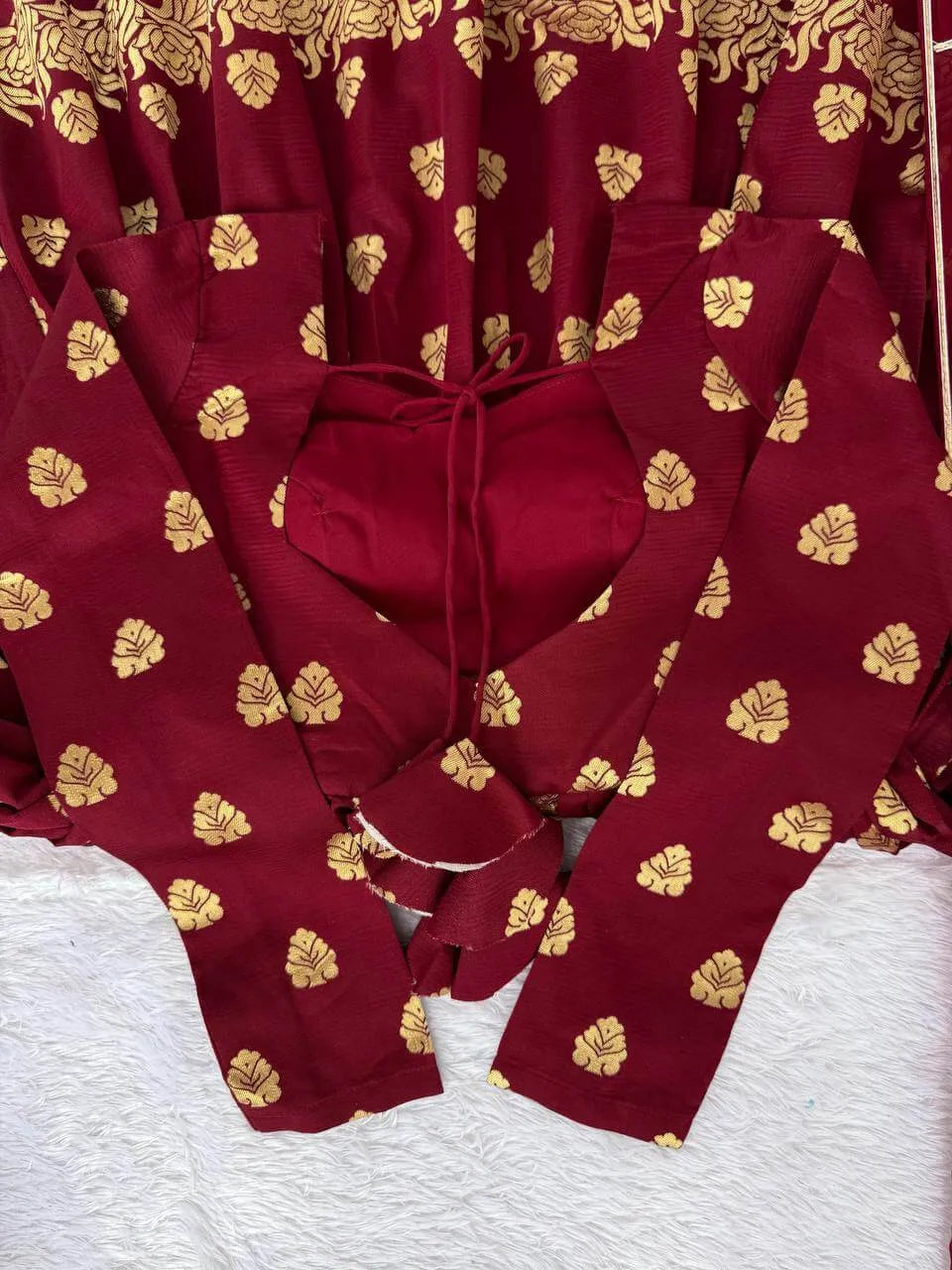 Maroon Jacquard Weaving Anarkali Set with Dupatta