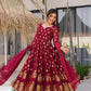 Maroon Jacquard Weaving Anarkali Set with Dupatta