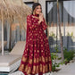 Maroon Jacquard Weaving Anarkali Set with Dupatta
