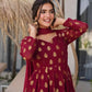 Maroon Jacquard Weaving Anarkali Set with Dupatta