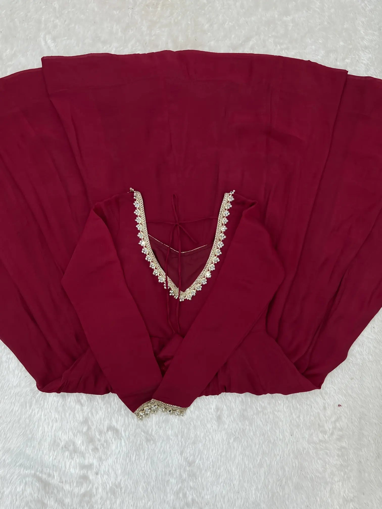 Maroon Mirror-Work Anarkali Gown