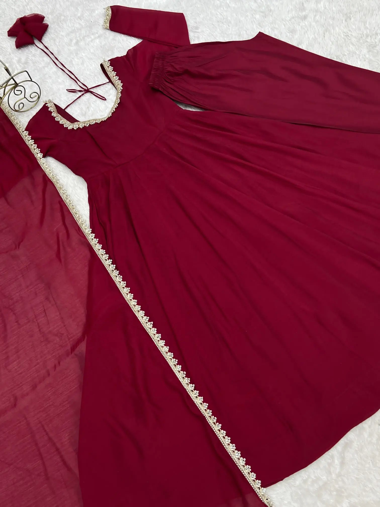 Maroon Mirror-Work Anarkali Gown