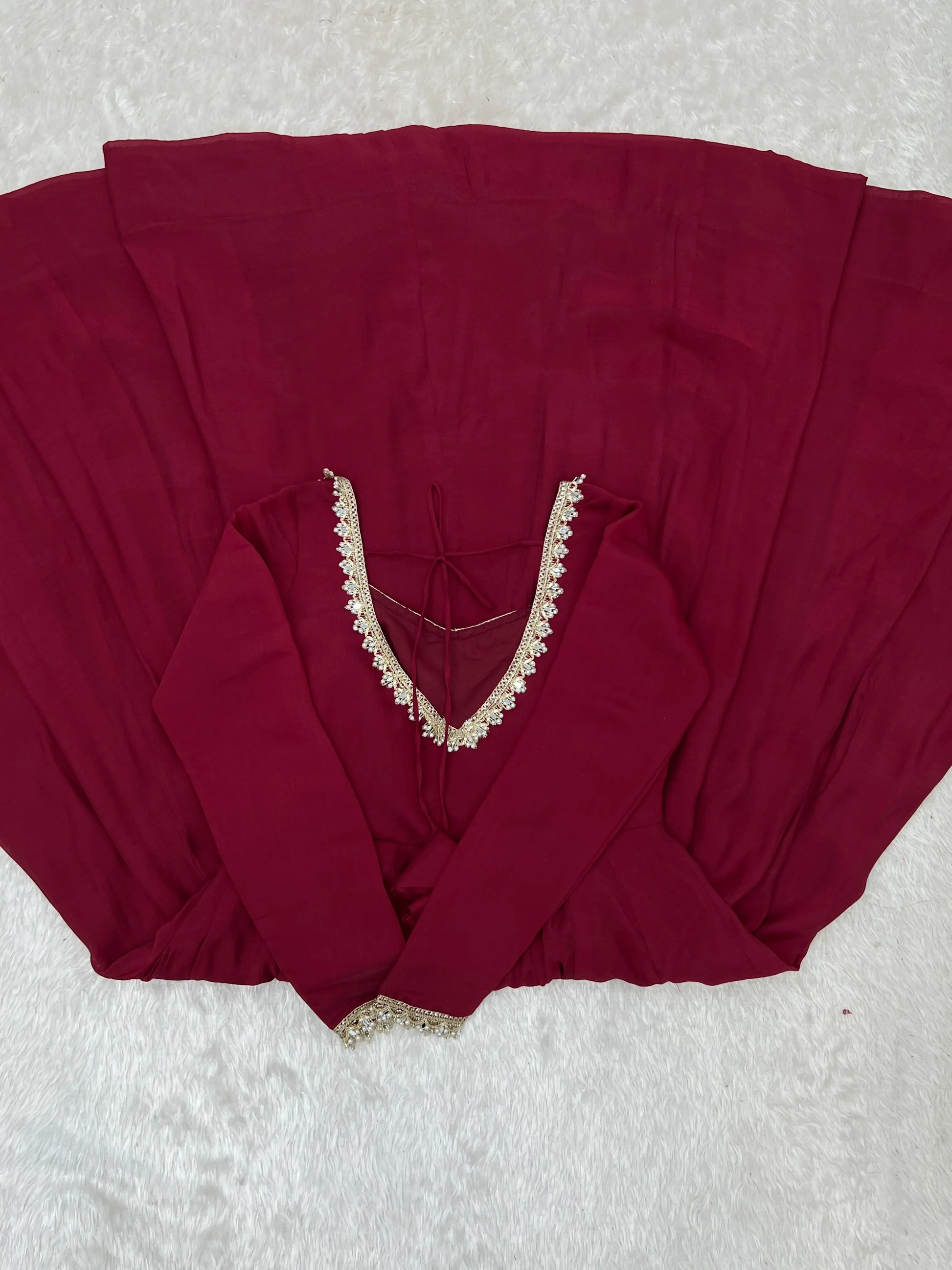 Maroon Mirror-Work Anarkali Gown