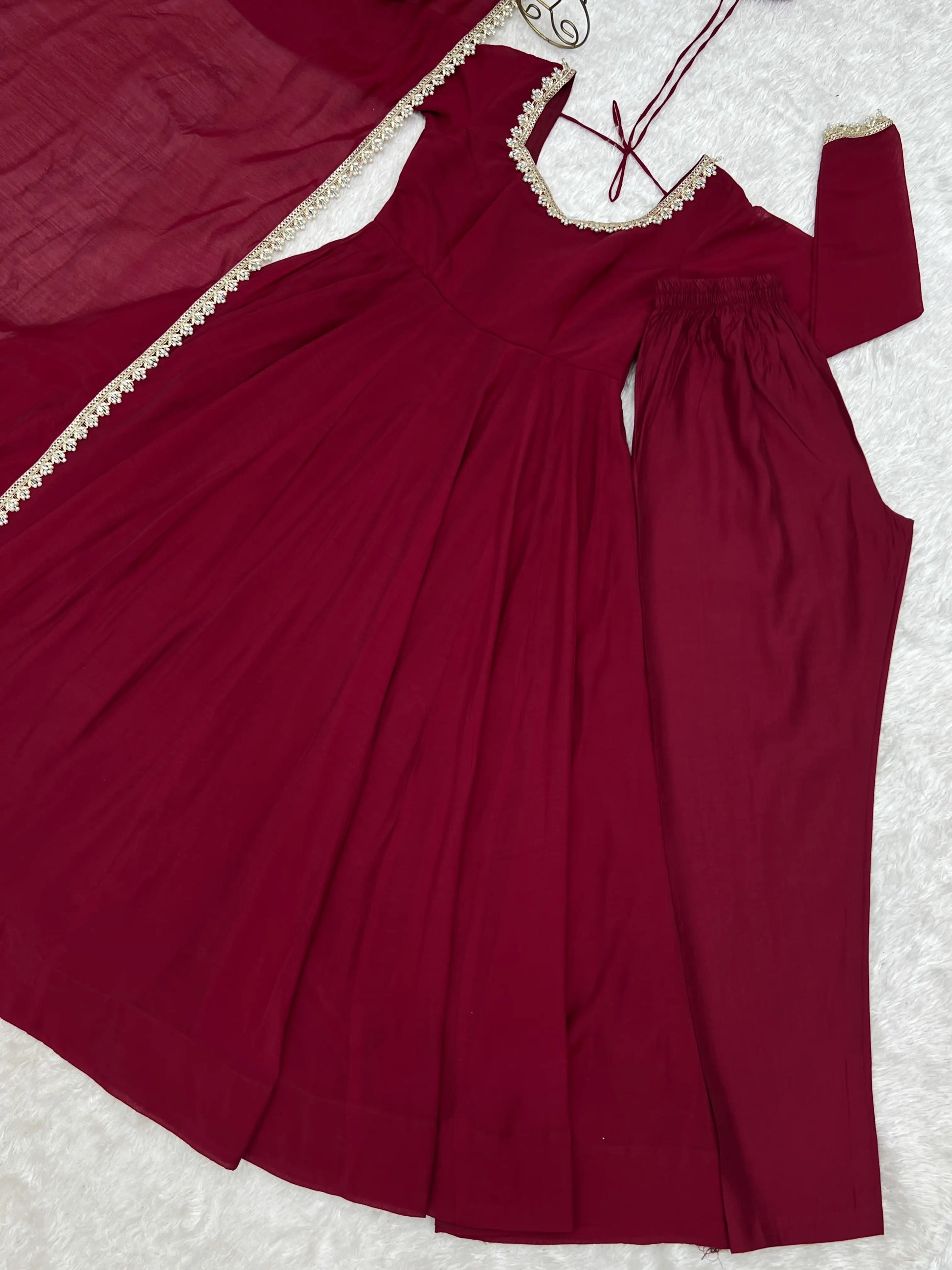 Maroon Mirror-Work Anarkali Gown