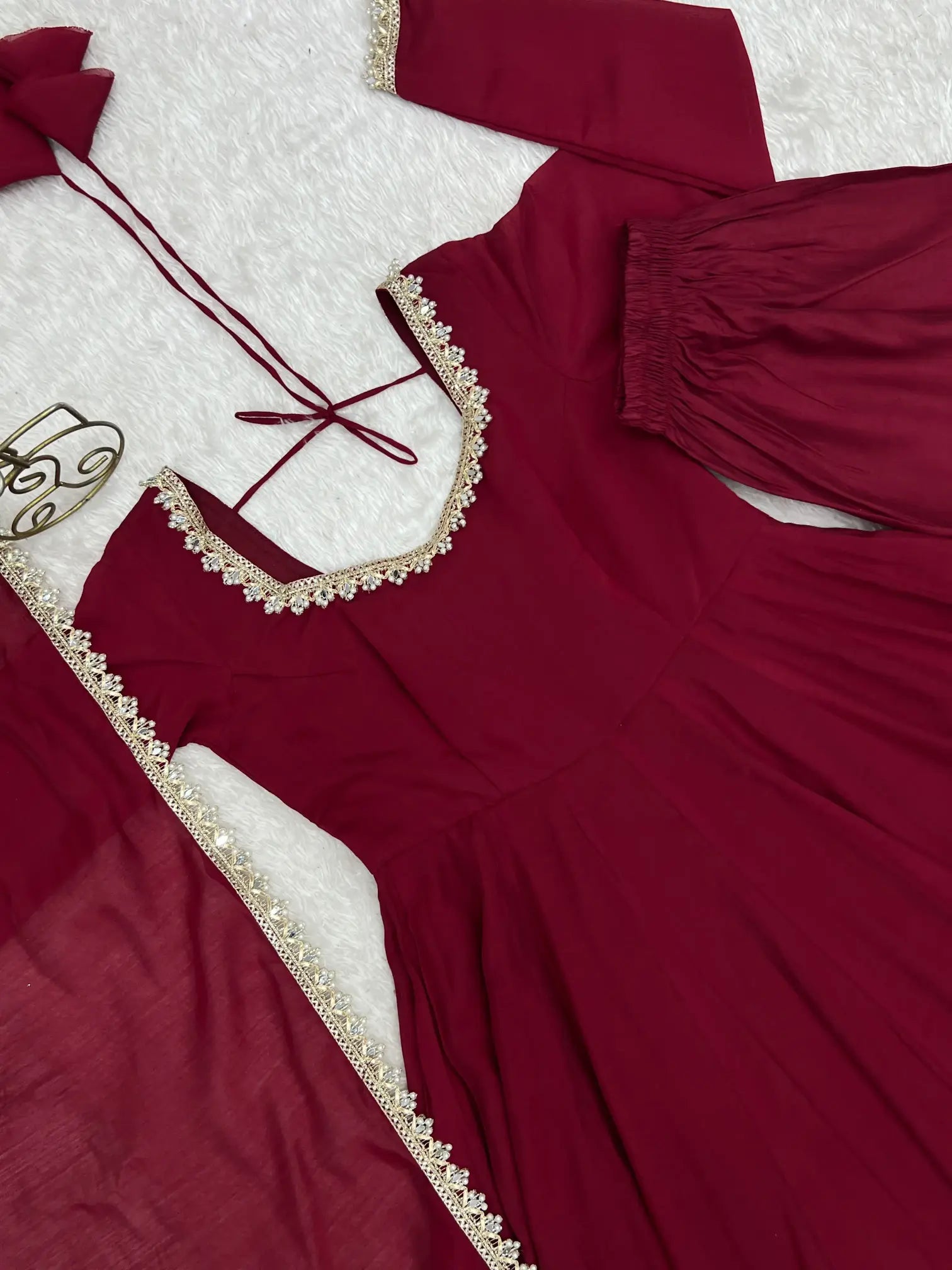 Maroon Mirror-Work Anarkali Gown