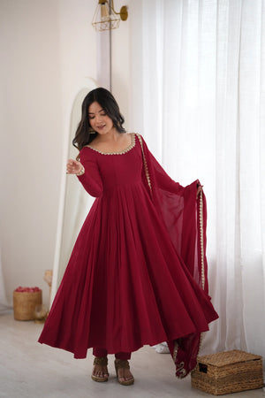 Maroon Mirror-Work Anarkali Gown