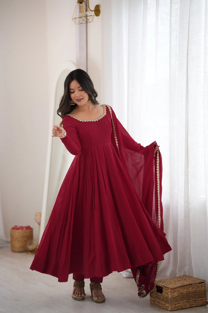Maroon Mirror-Work Anarkali Gown