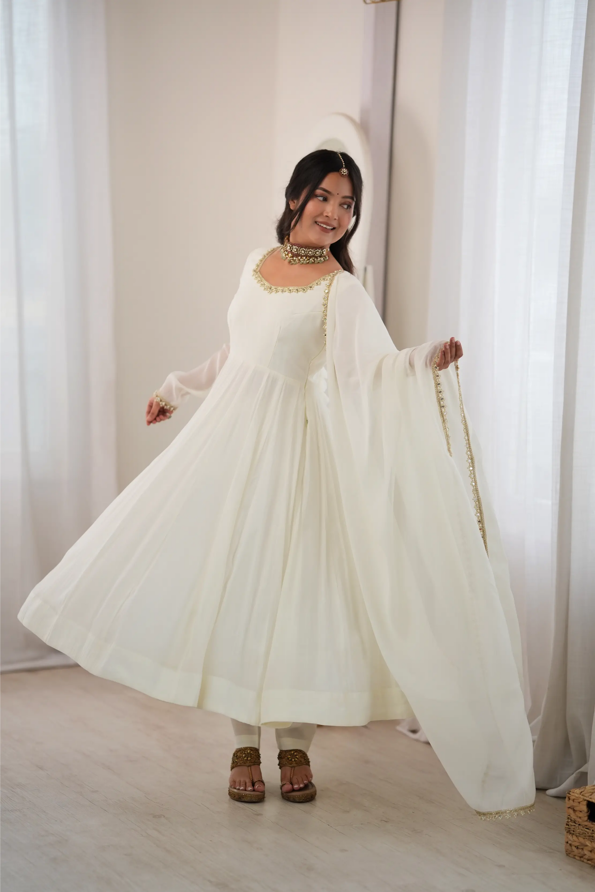 Maroon Mirror-Work Anarkali Gown