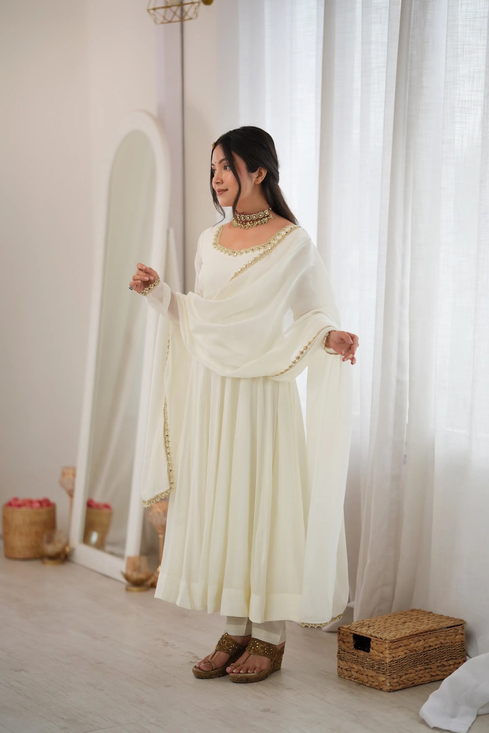 Maroon Mirror-Work Anarkali Gown