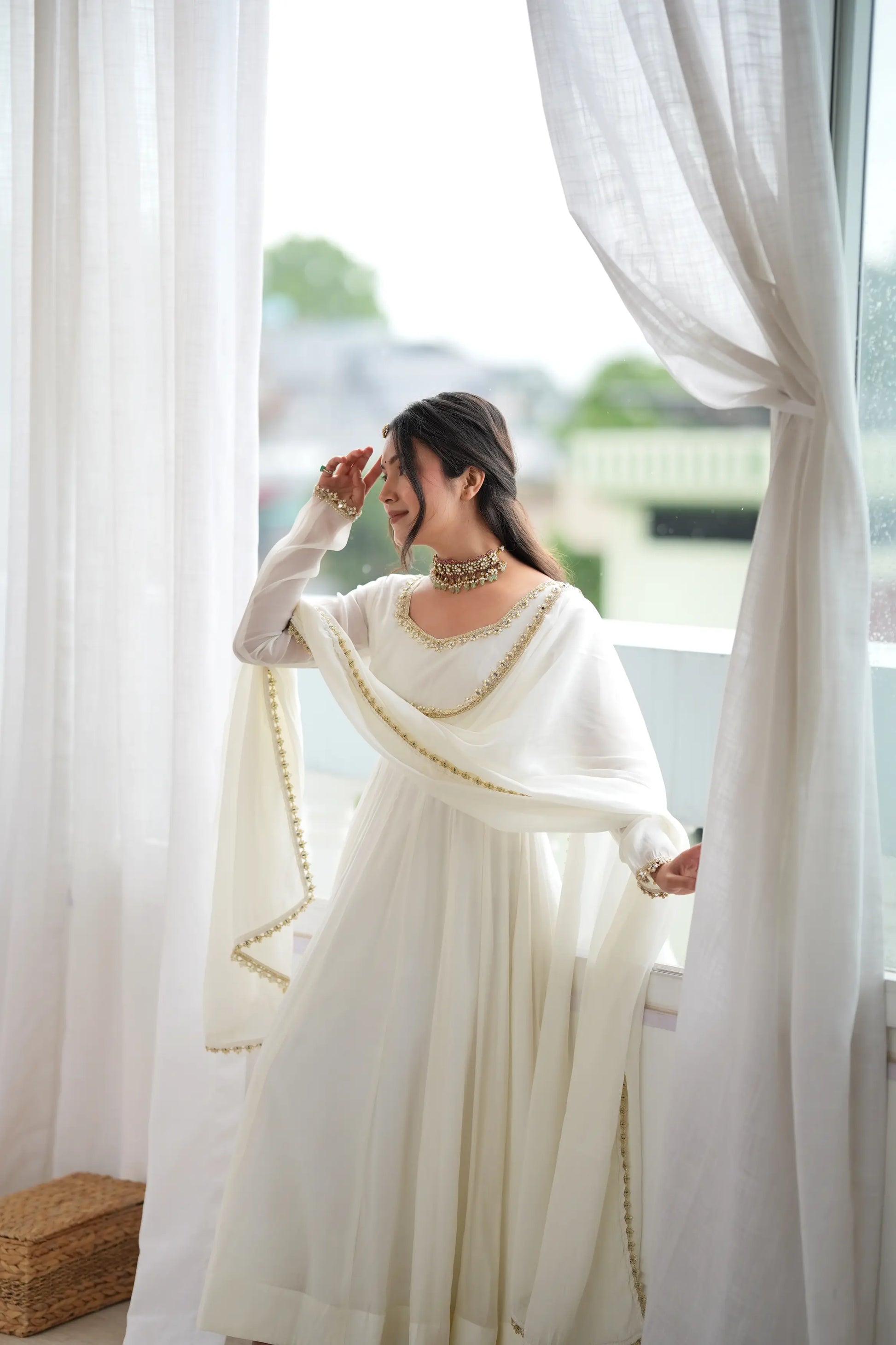 Maroon Mirror-Work Anarkali Gown