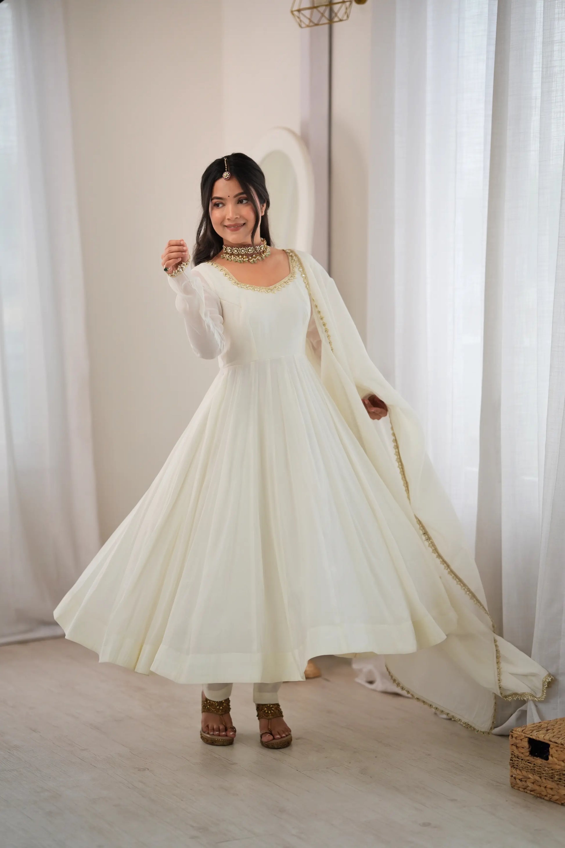 Maroon Mirror-Work Anarkali Gown