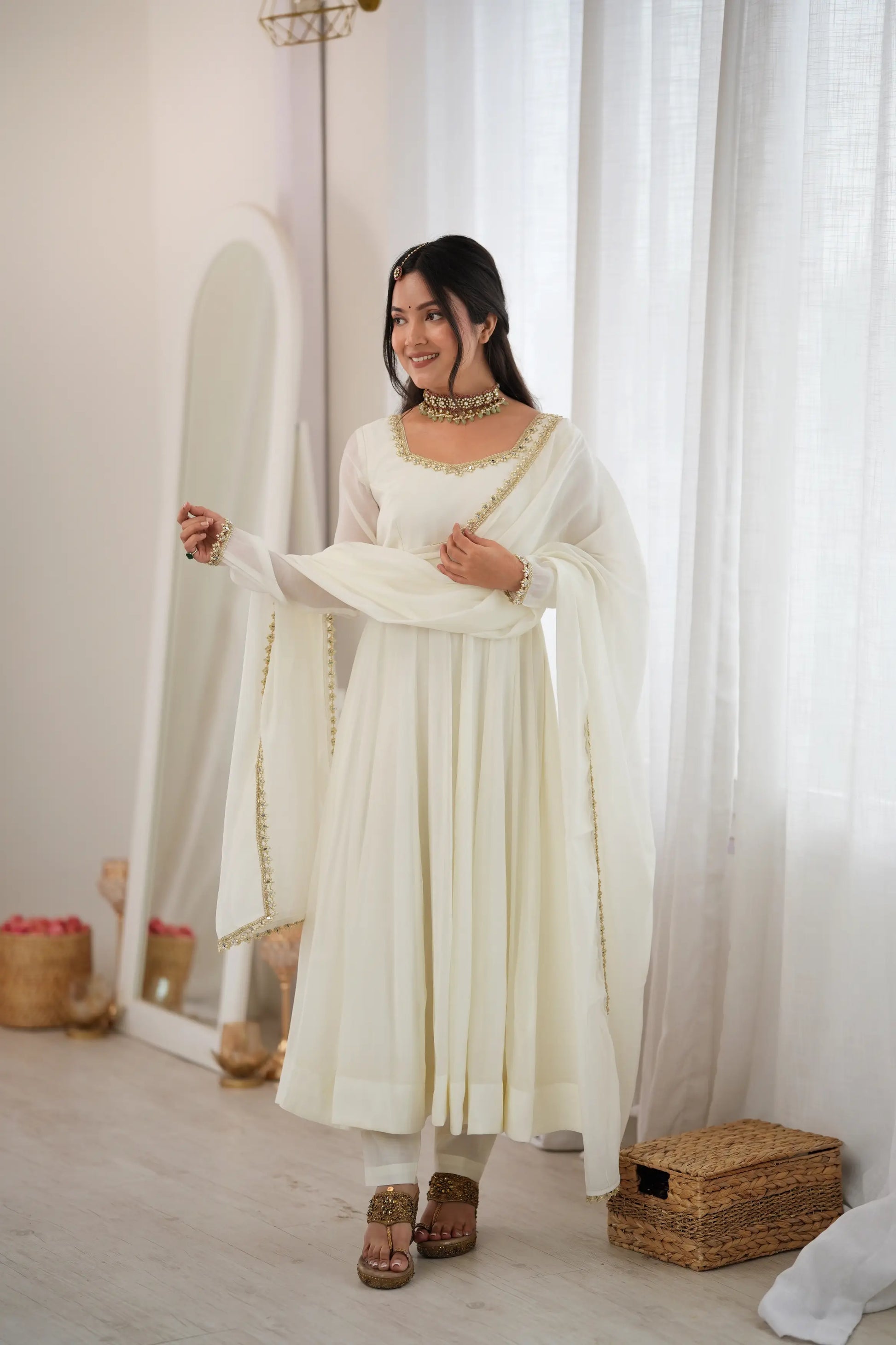 Maroon Mirror-Work Anarkali Gown