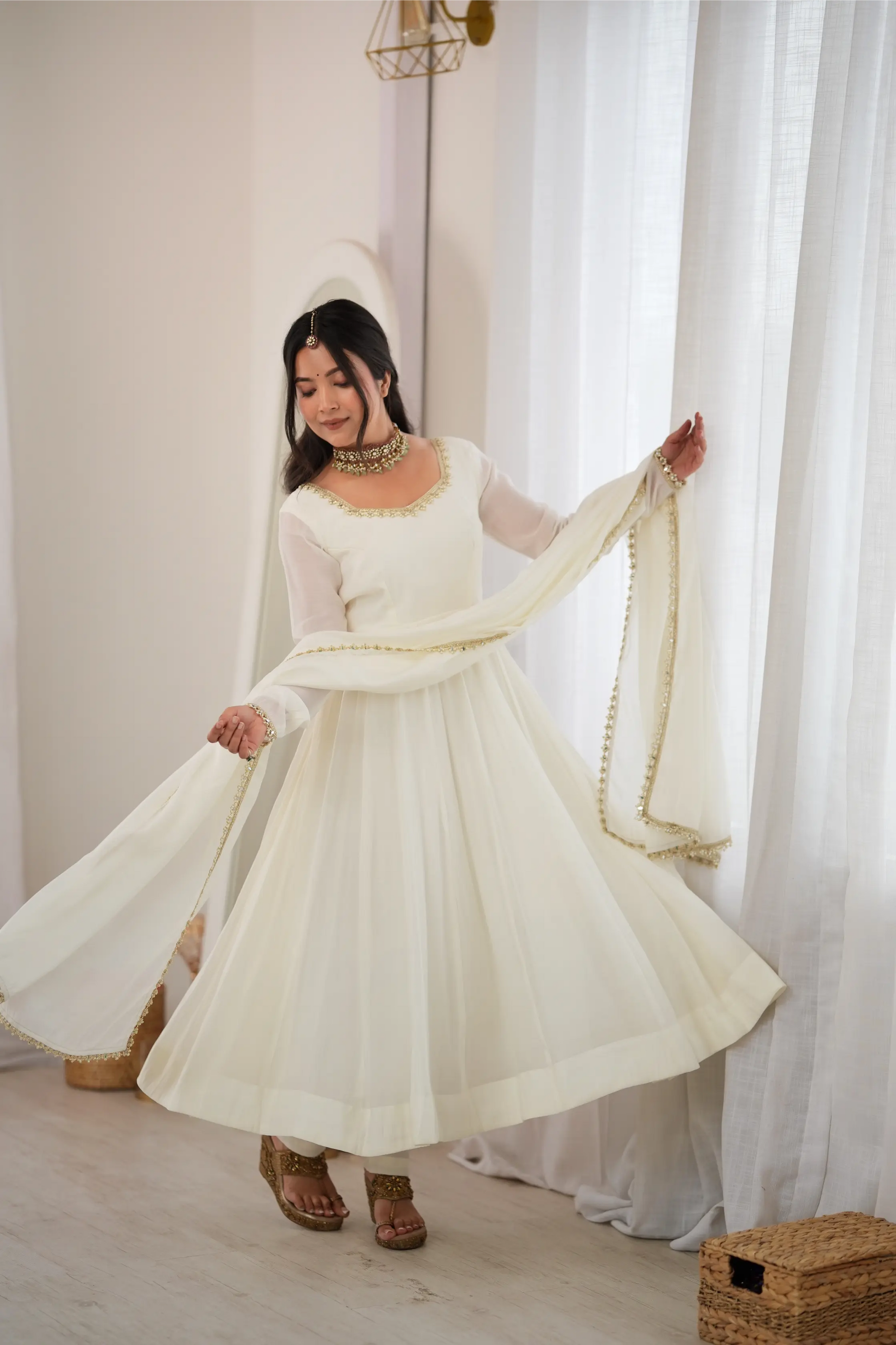 Maroon Mirror-Work Anarkali Gown