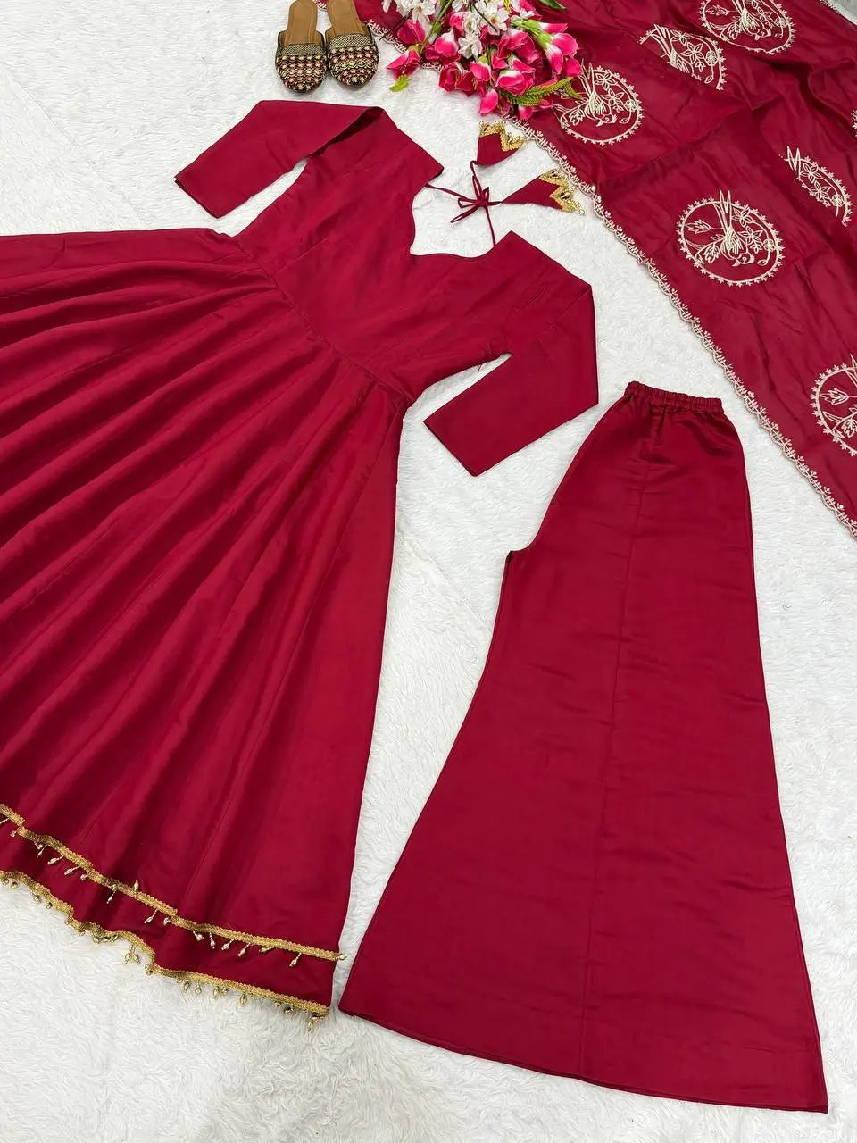 Maroon Roman Silk Anarkali