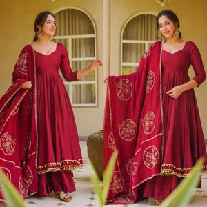Maroon Roman Silk Anarkali