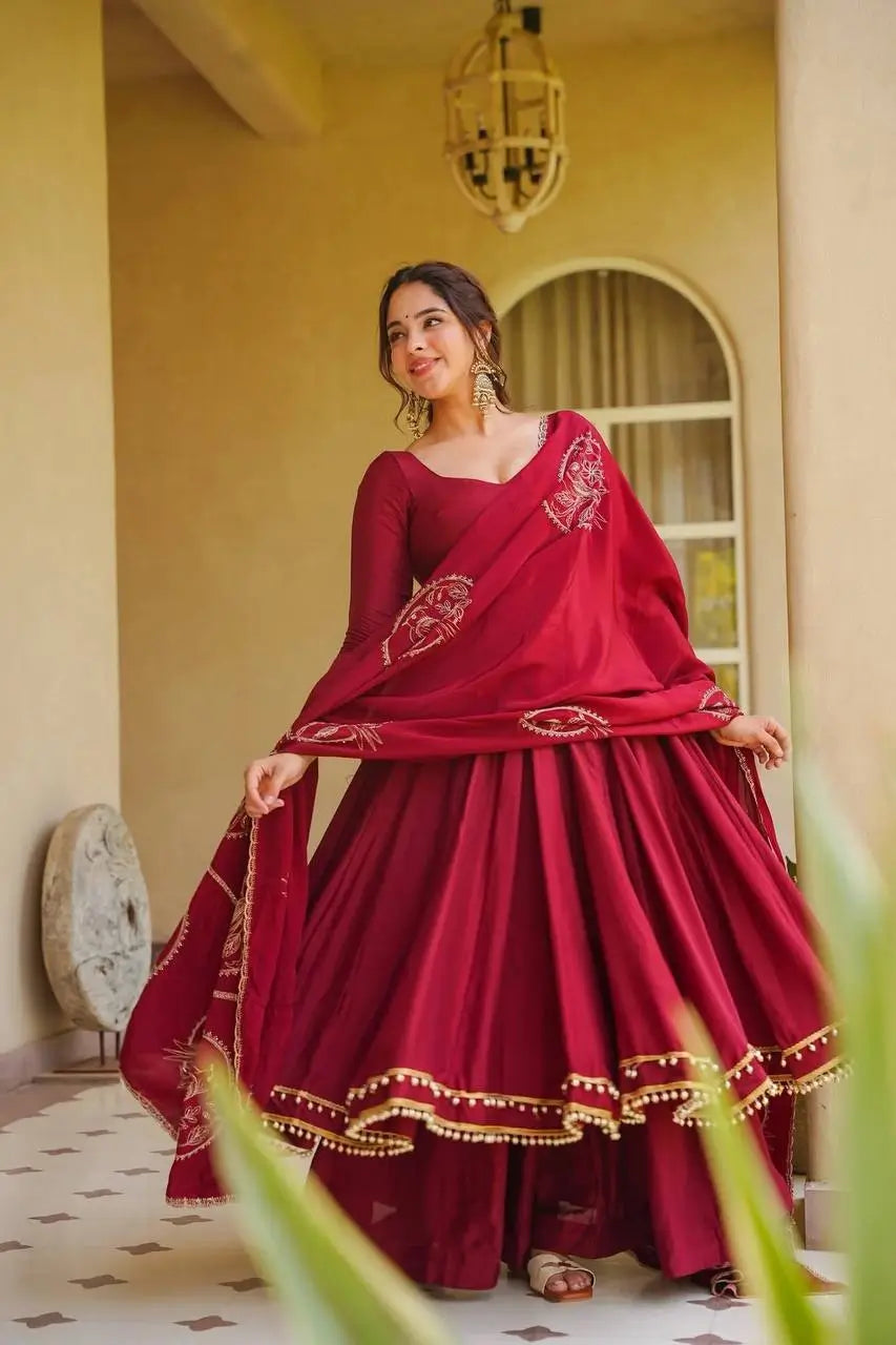 Maroon Roman Silk Anarkali