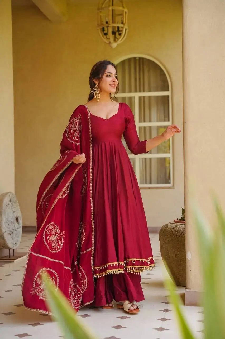 Maroon Roman Silk Anarkali