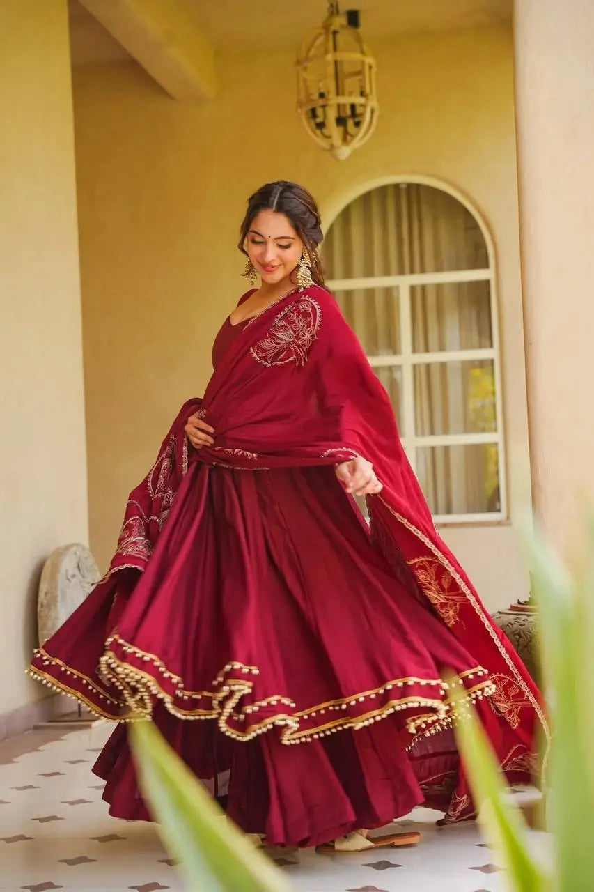 Maroon Roman Silk Anarkali