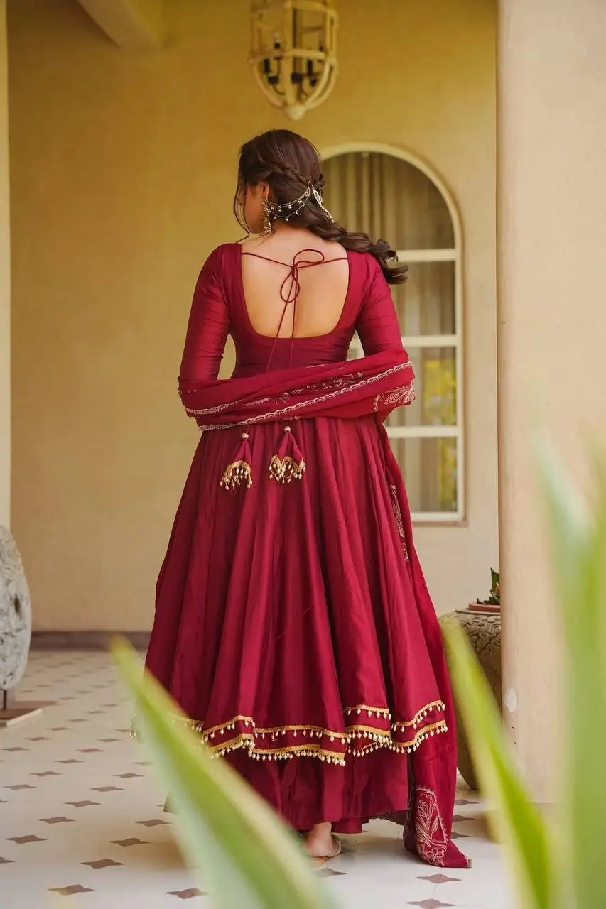 Maroon Roman Silk Anarkali