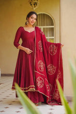 Maroon Roman Silk Anarkali
