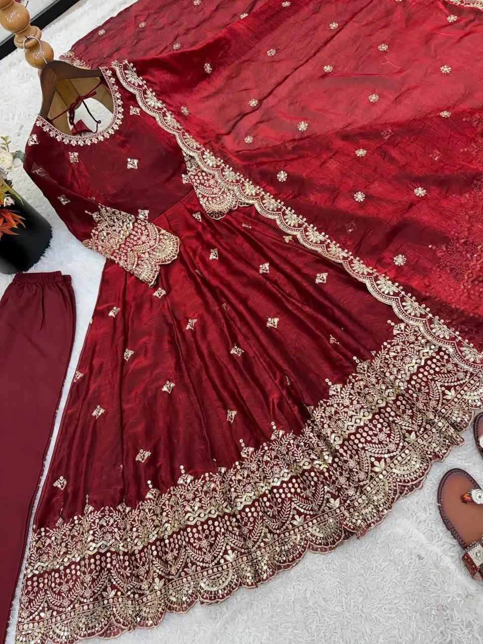 Maroon Sequin Bridal Gown