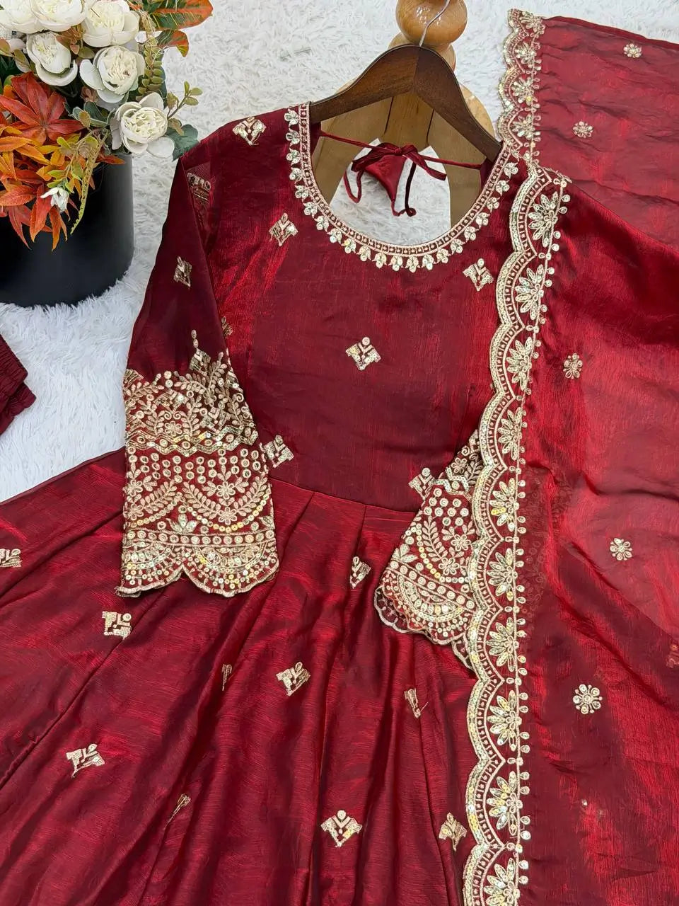 Maroon Sequin Bridal Gown