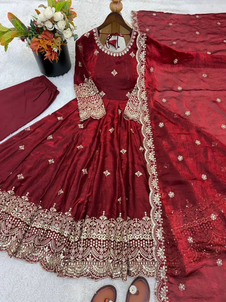 Maroon Sequin Bridal Gown