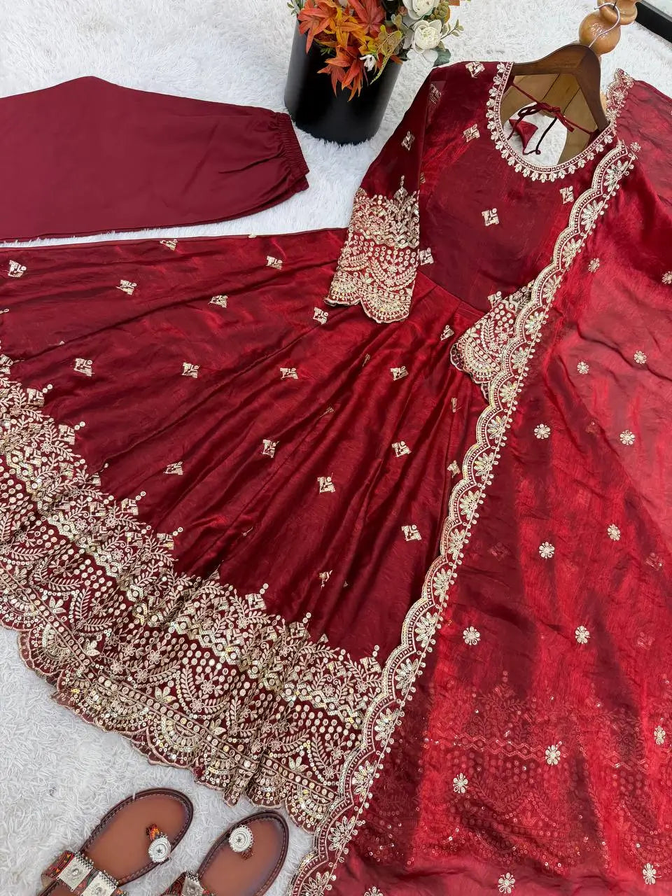 Maroon Sequin Bridal Gown