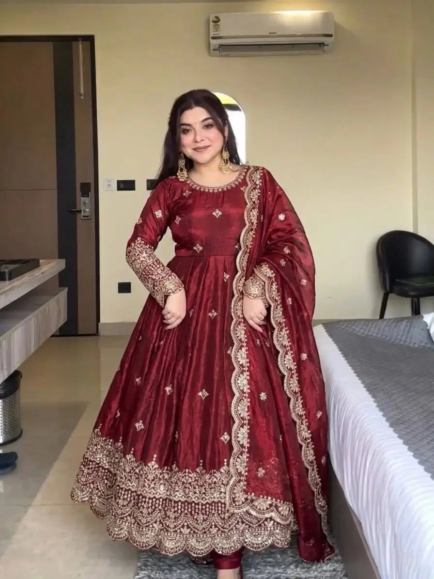 Maroon Sequin Bridal Gown