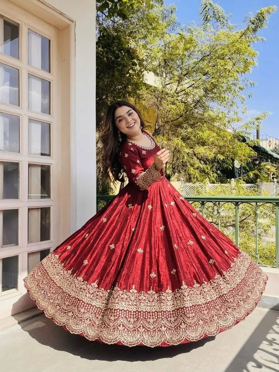 Maroon Sequin Bridal Gown