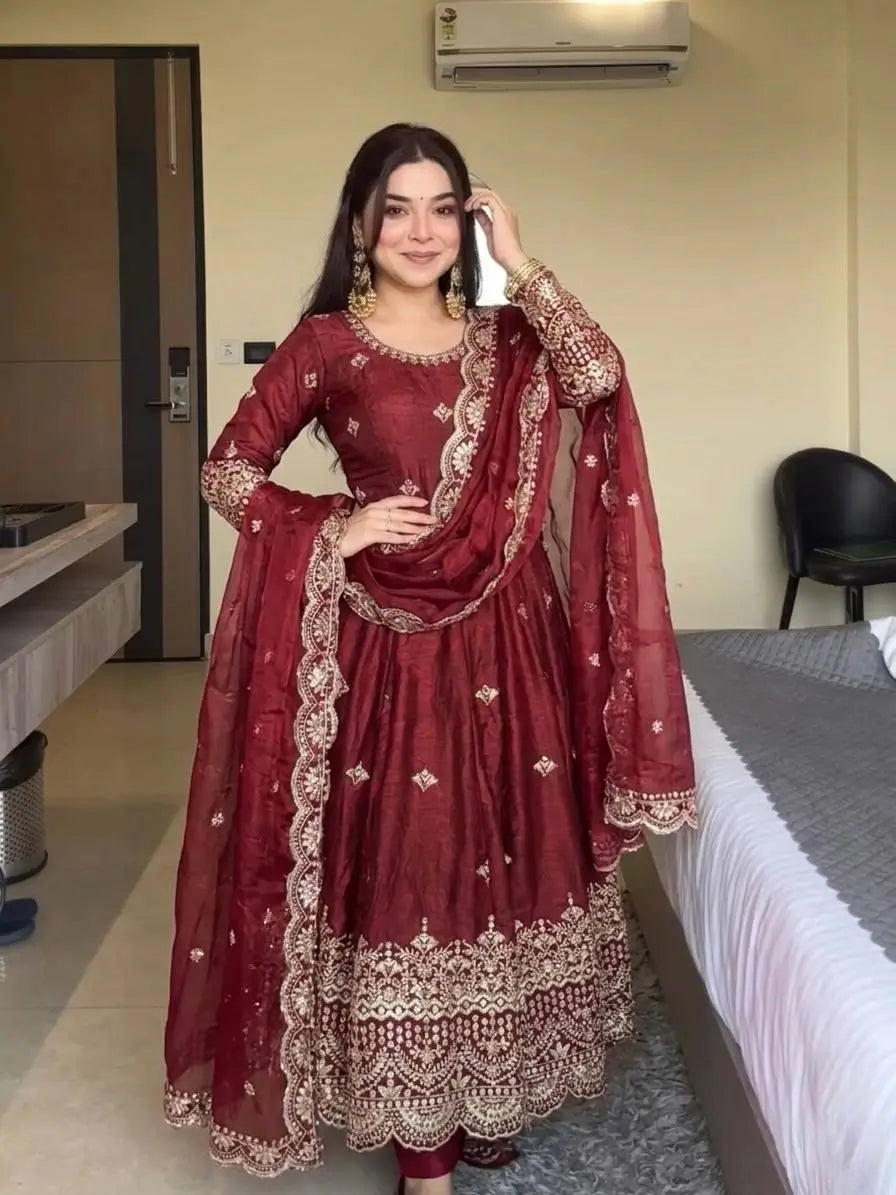 Maroon Sequin Bridal Gown