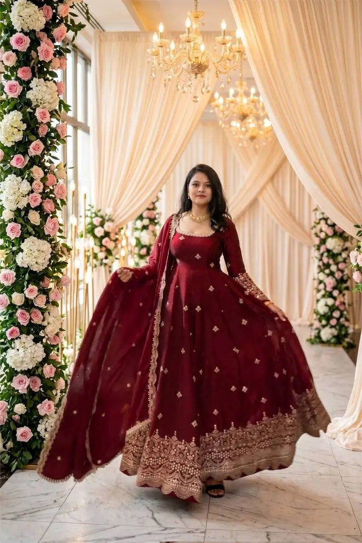 Maroon Sequin Bridal Gown