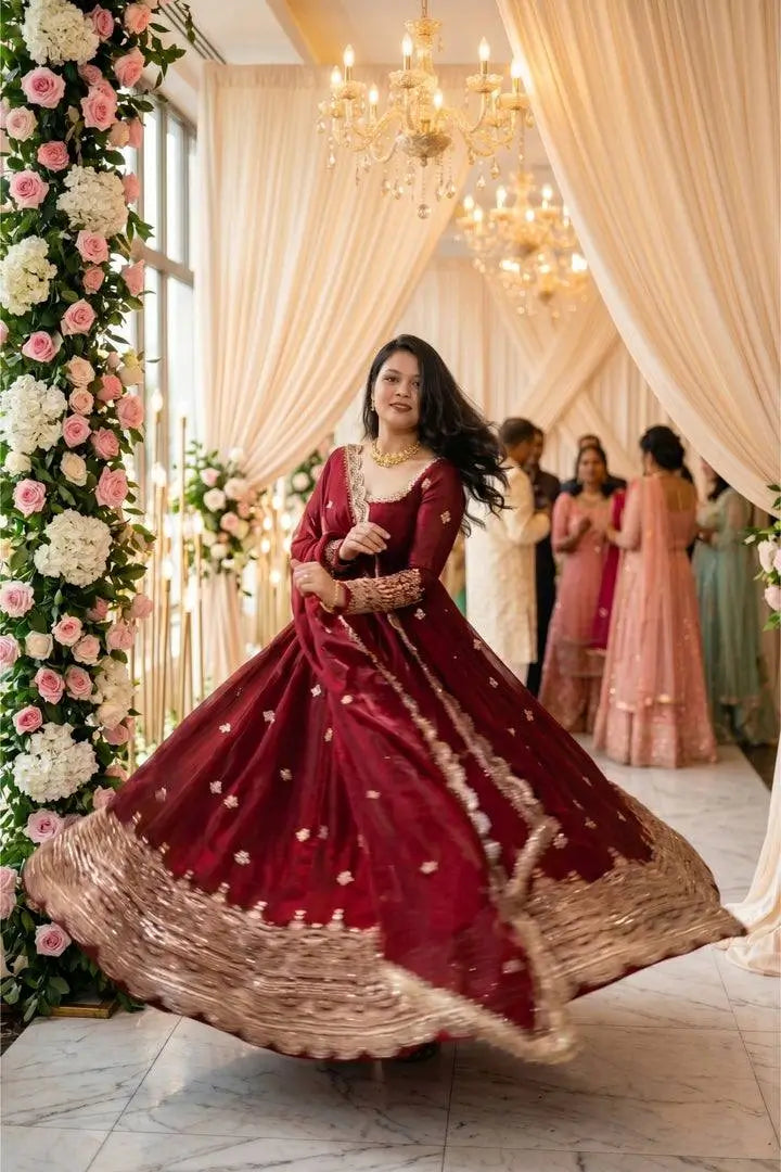 Maroon Sequin Bridal Gown